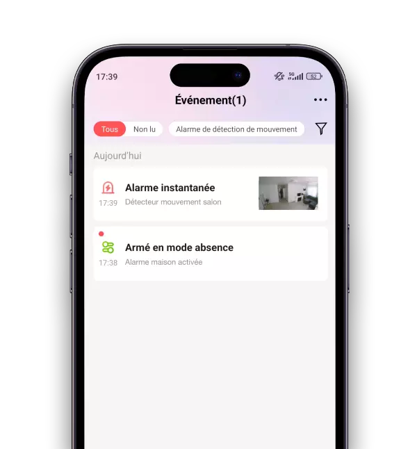 Historique des notifications depuis l'application de l'alarme